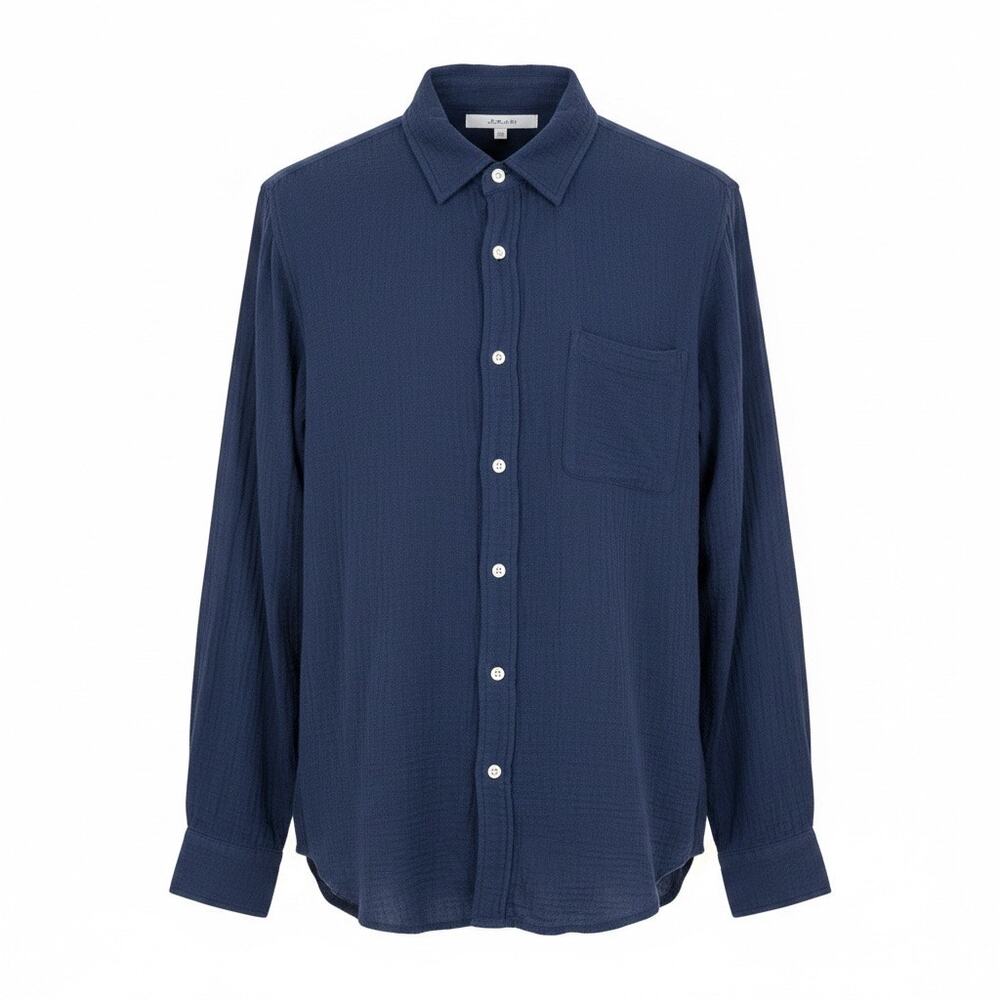 Joe's Cotton Gauze Camp Navy Blue Long Sleeve Shirt Large Preppy Coastal Resort